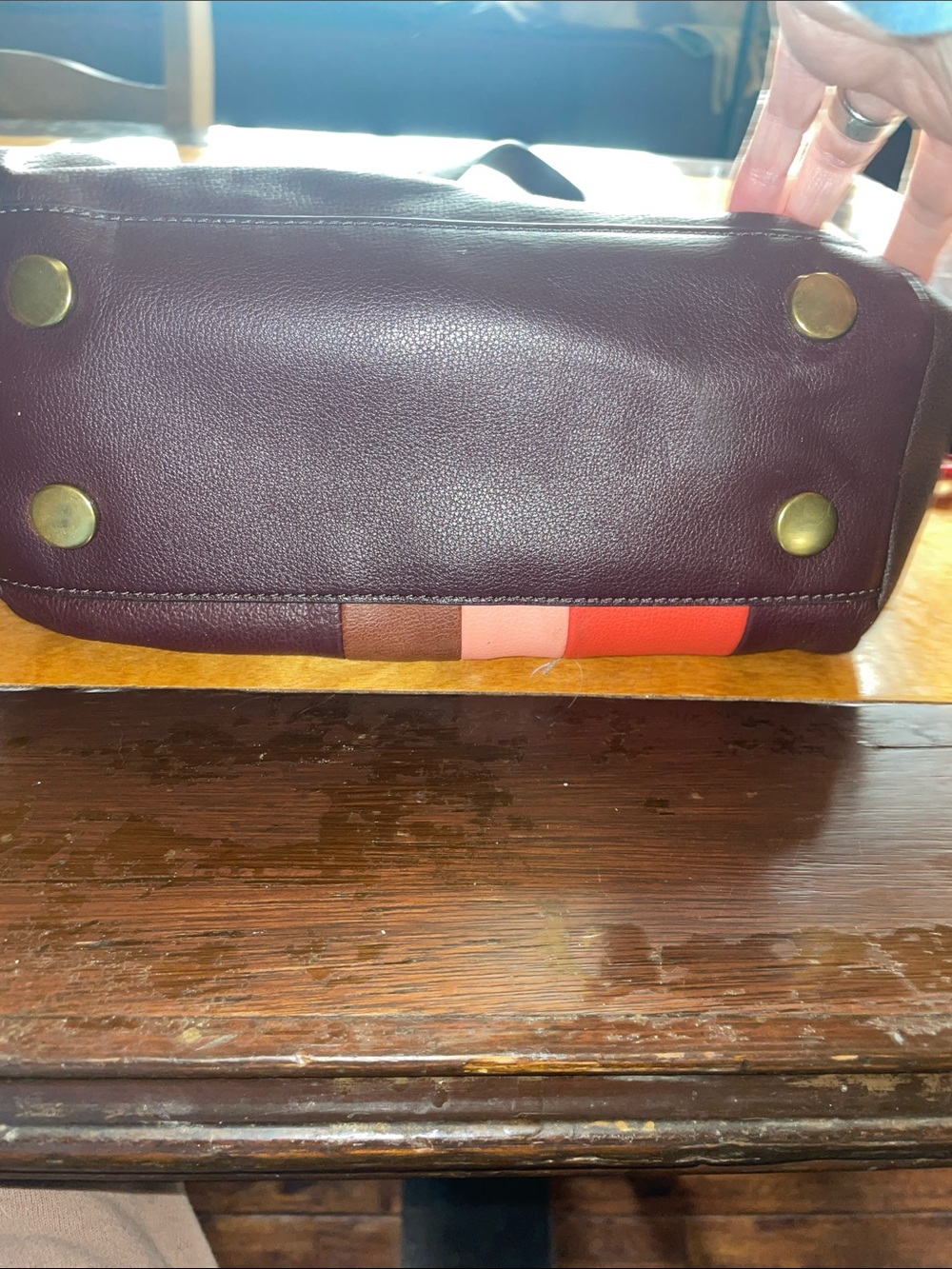 VINTAGE FOSSIL Multi-Color Leather Patchwork Tote Bag - Picture 3 of 7